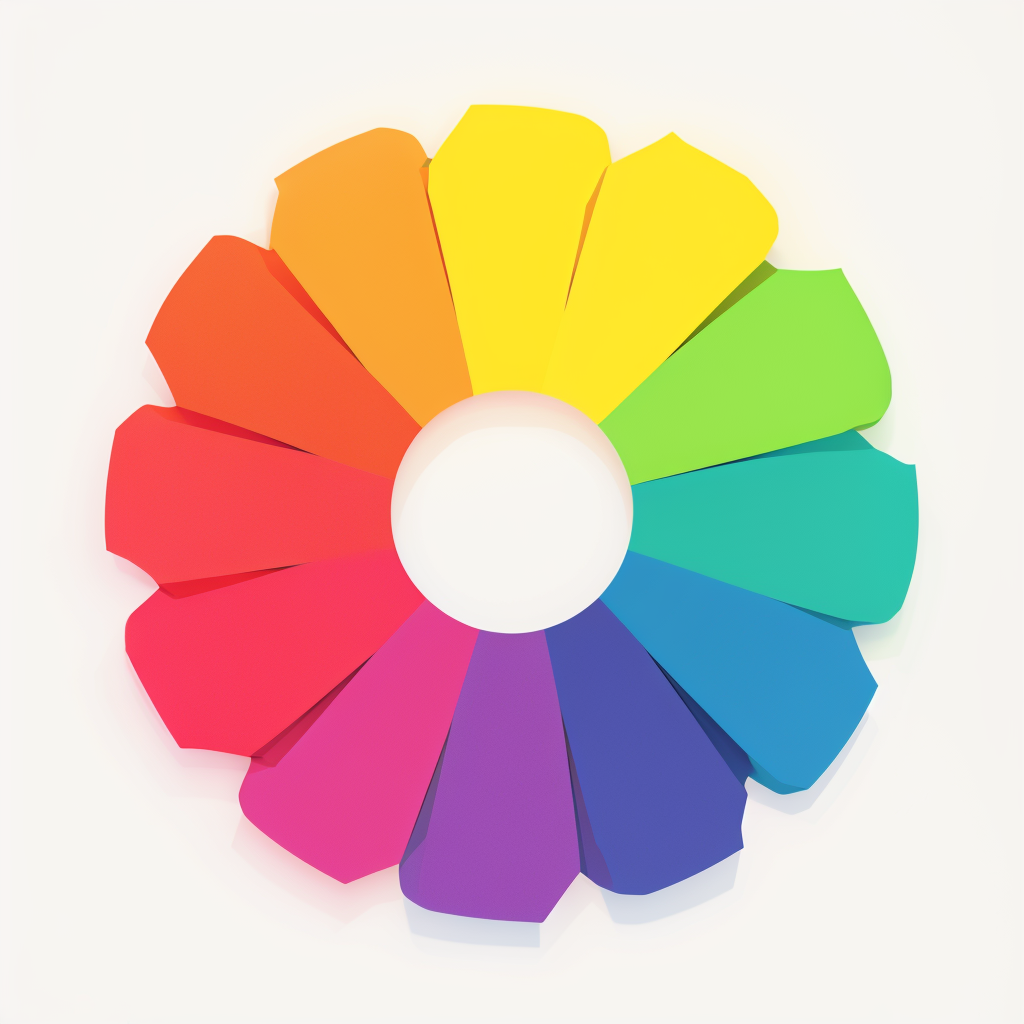 A vibrant and dynamic color wheel graphic with bold, evenly divided segments in a full spectrum of colors. The design features a clean, modern style with smooth gradients and a glowing effect at the center, creating a sense of energy and creativity. The background is minimal to emphasize the vividness of the wheel.
