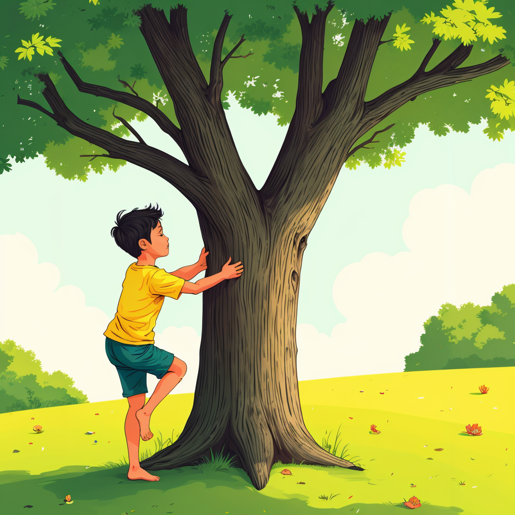 a boy climbing a tree