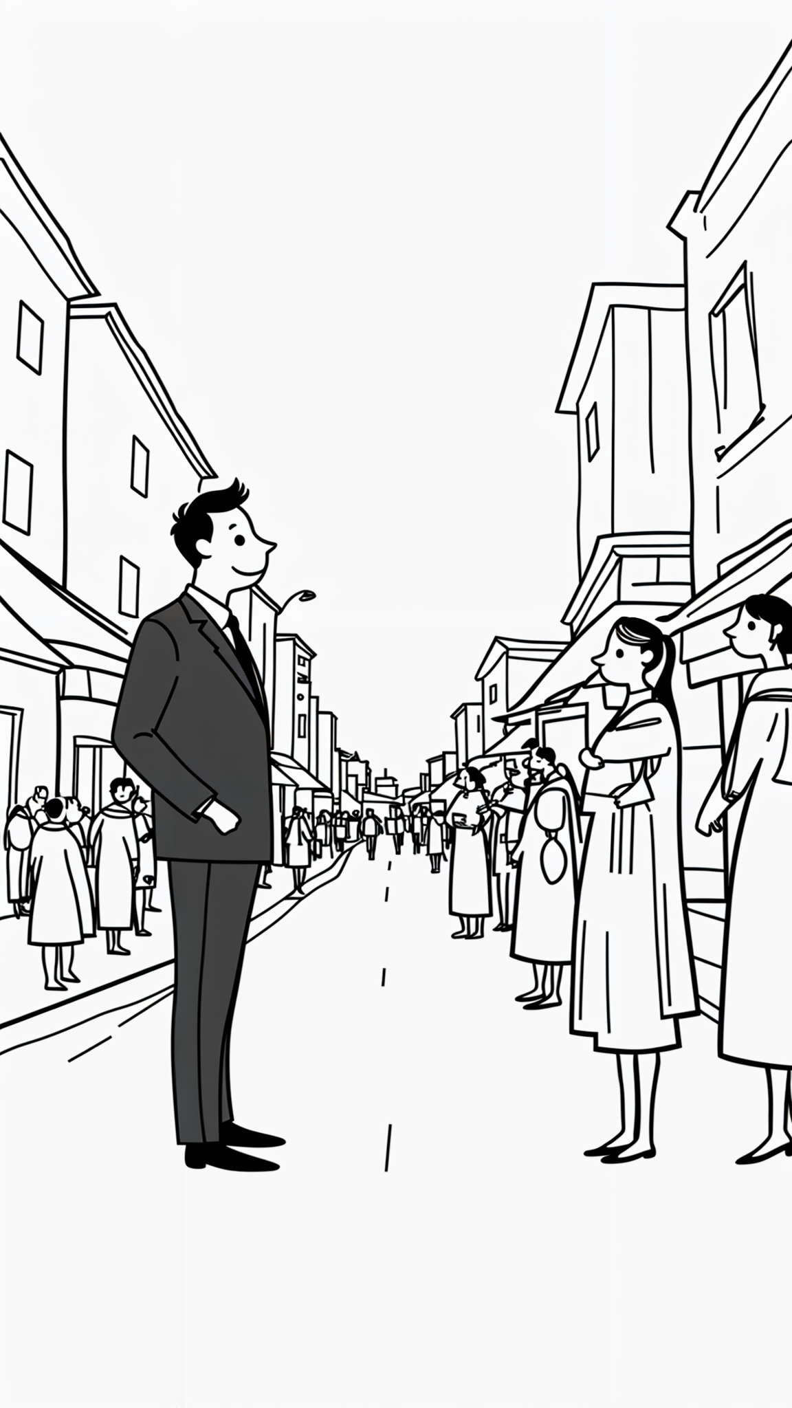 Business man vs ordinary nepali people standing facing each other's in the street