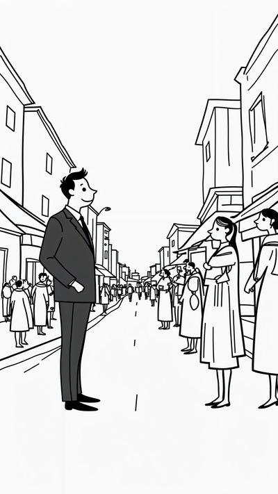 Business man vs ordinary nepali people standing facing each other's in the street