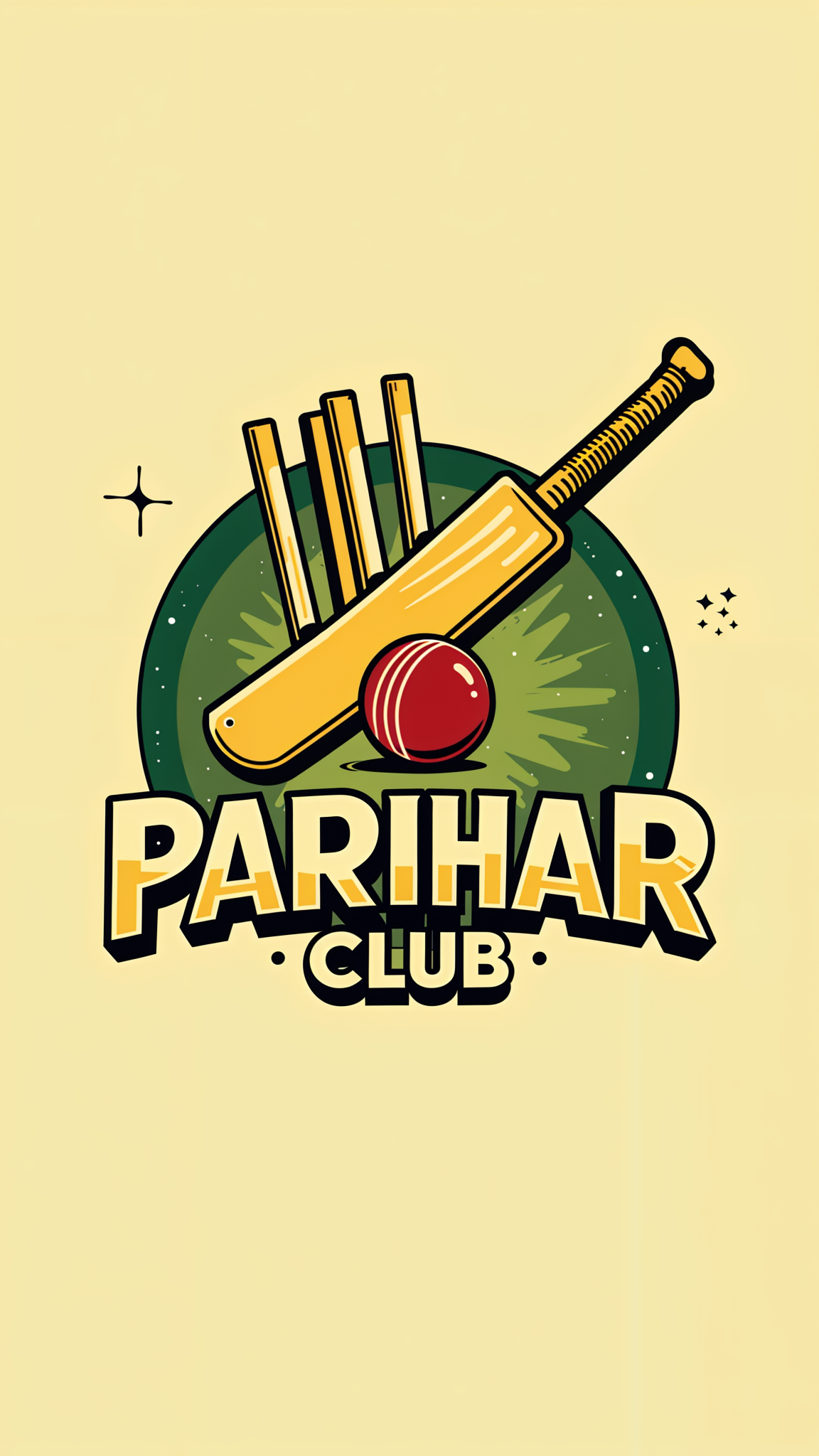 "Design a professional logo for 'Parihar Club', a cricket sports club. The logo should embody energy, team spirit, and the essence of cricket. Use bold and dynamic elements like a cricket bat, ball, stumps, or a stadium silhouette. Incorporate colors like green, blue, or red to reflect vibrancy and passion for the game. Ensure the logo has a sleek and modern aesthetic, suitable for jerseys and branding."
Note .. 
PARIHAR CLUB NAME MAINTION IN LOGO