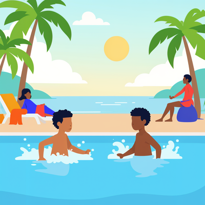 two boys swimming on a hot summer day