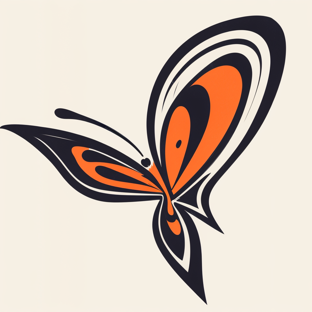 a minimal vectorial logo of a butterfly with one of the wings who becomes an hurricane, reminding the butterfly effect concept.