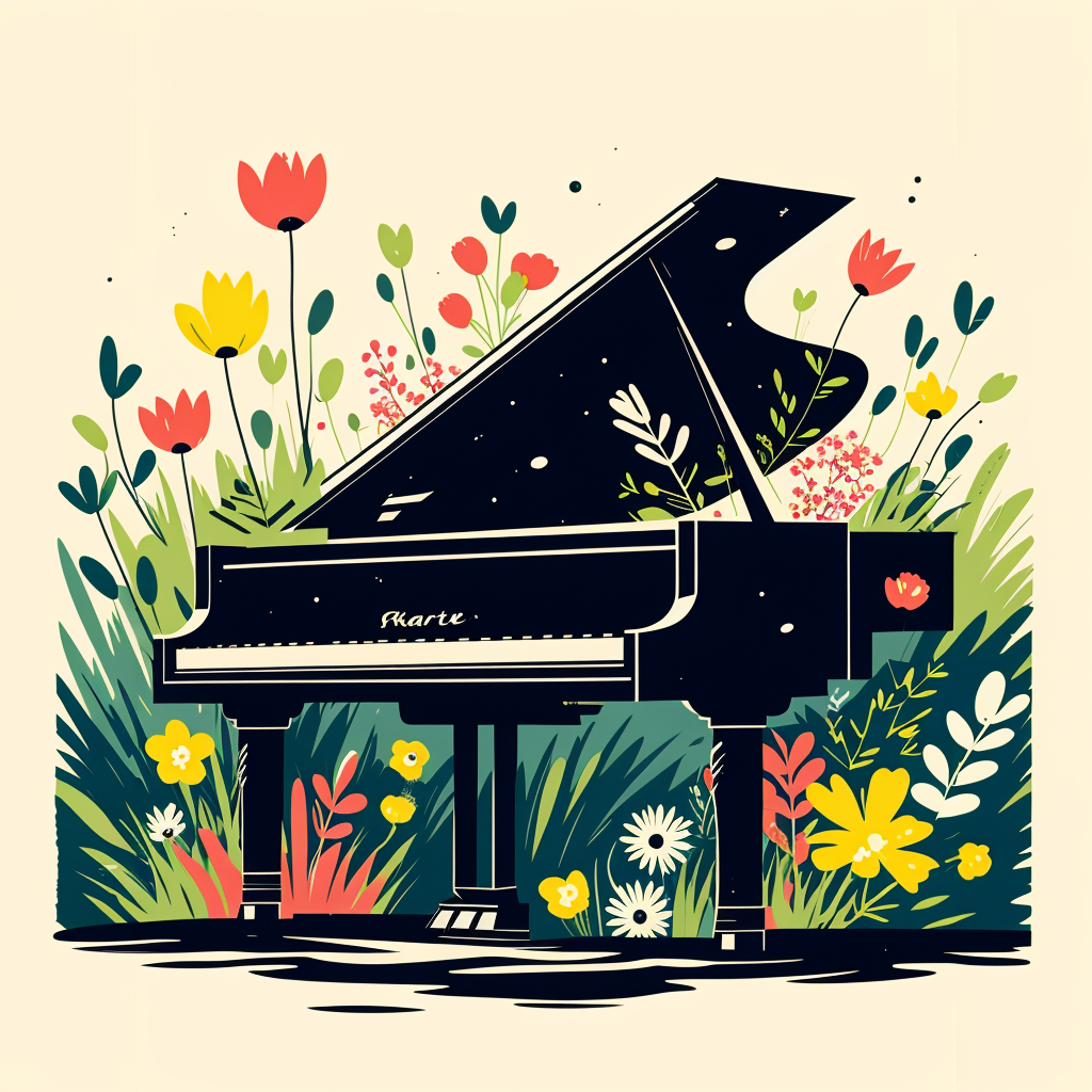 a concert piano with flowers growing through it