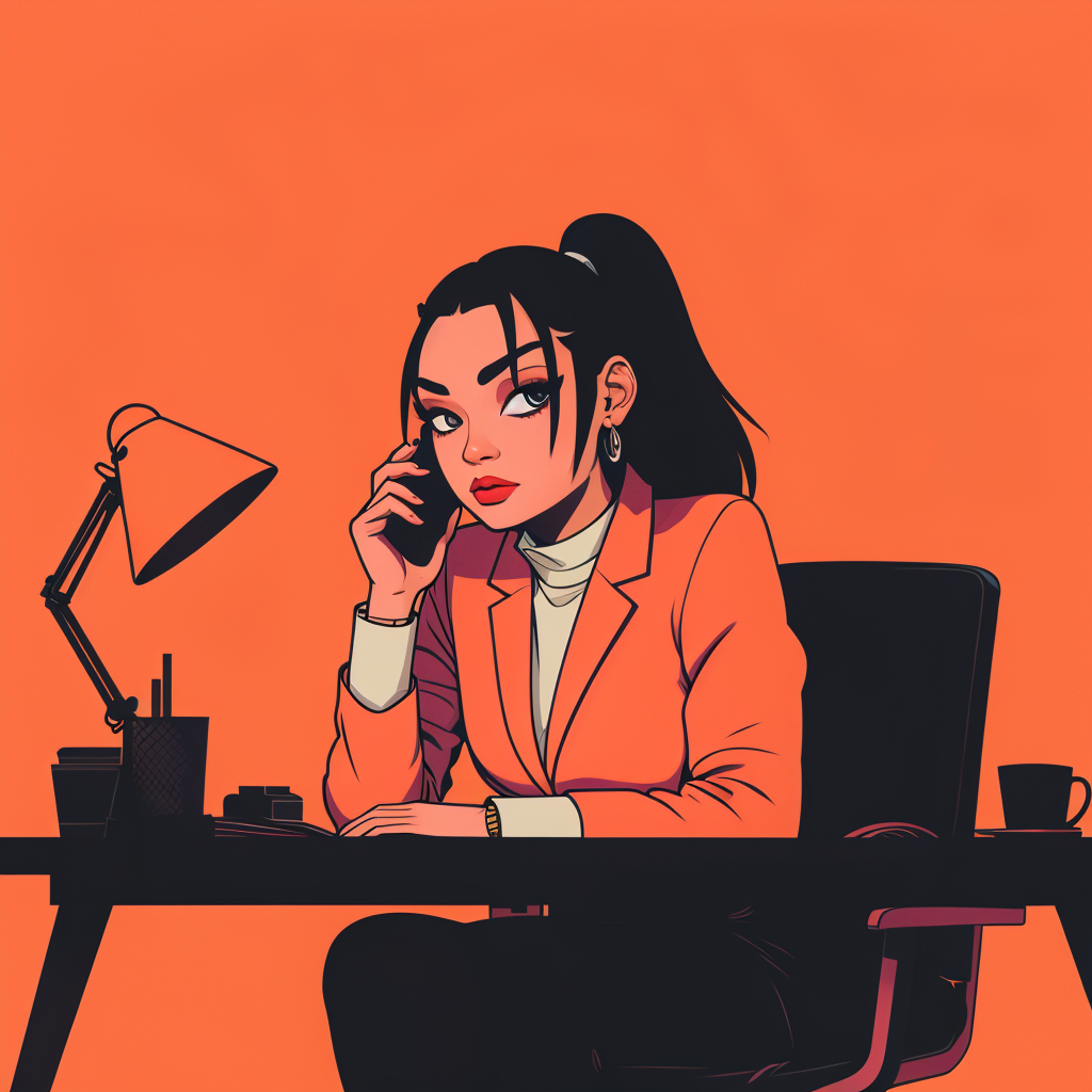 a customer on the phone that isn't happy with the service. make it a stylish woman.
