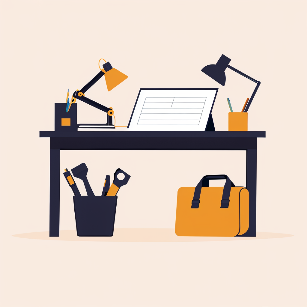 a desk with loads of tools for artists