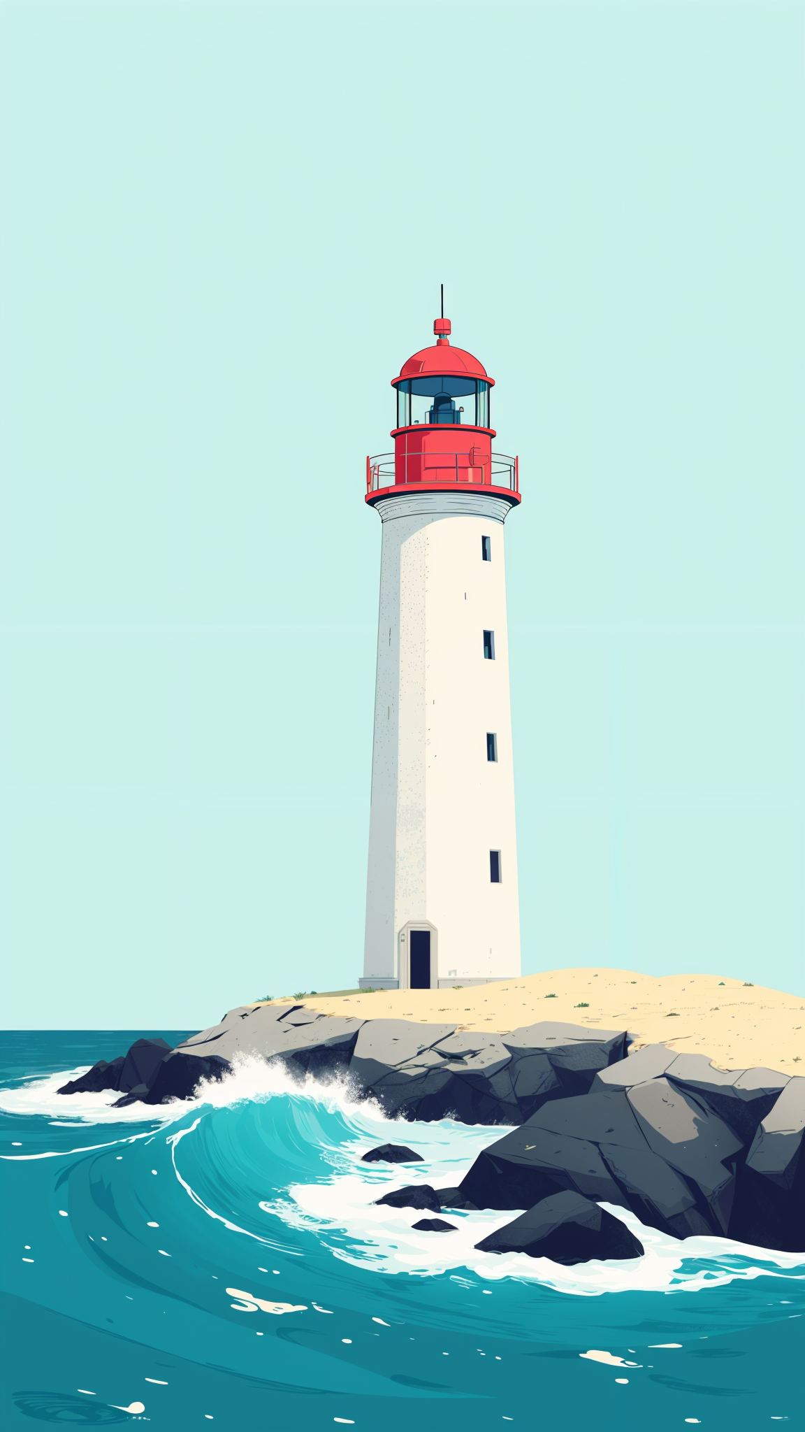 a lighthouse with agitated waves in the scenery.