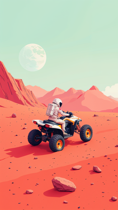 Astonaut on ATV on Mars.