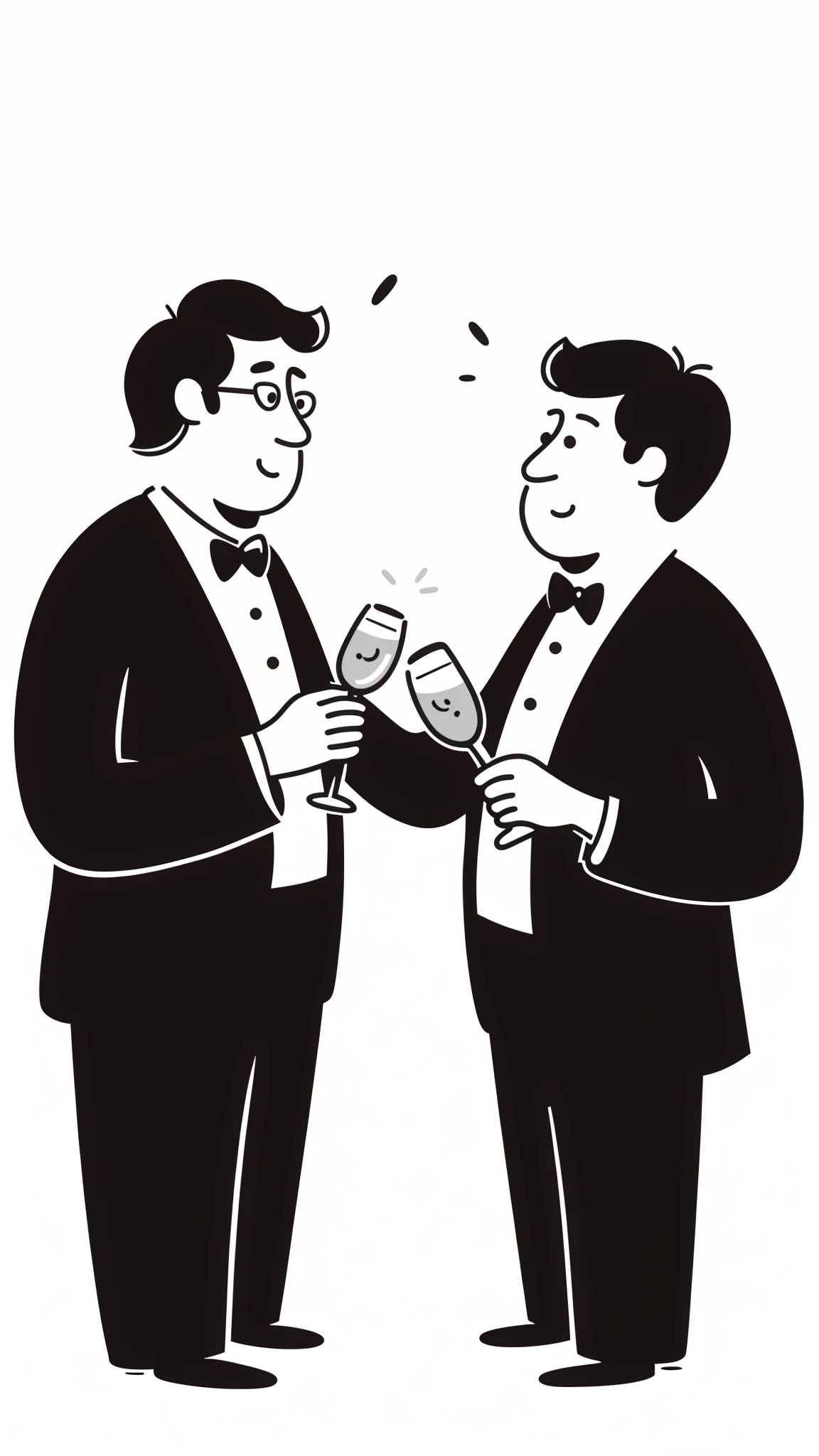 two men holding champagne glasses and talking in a party.