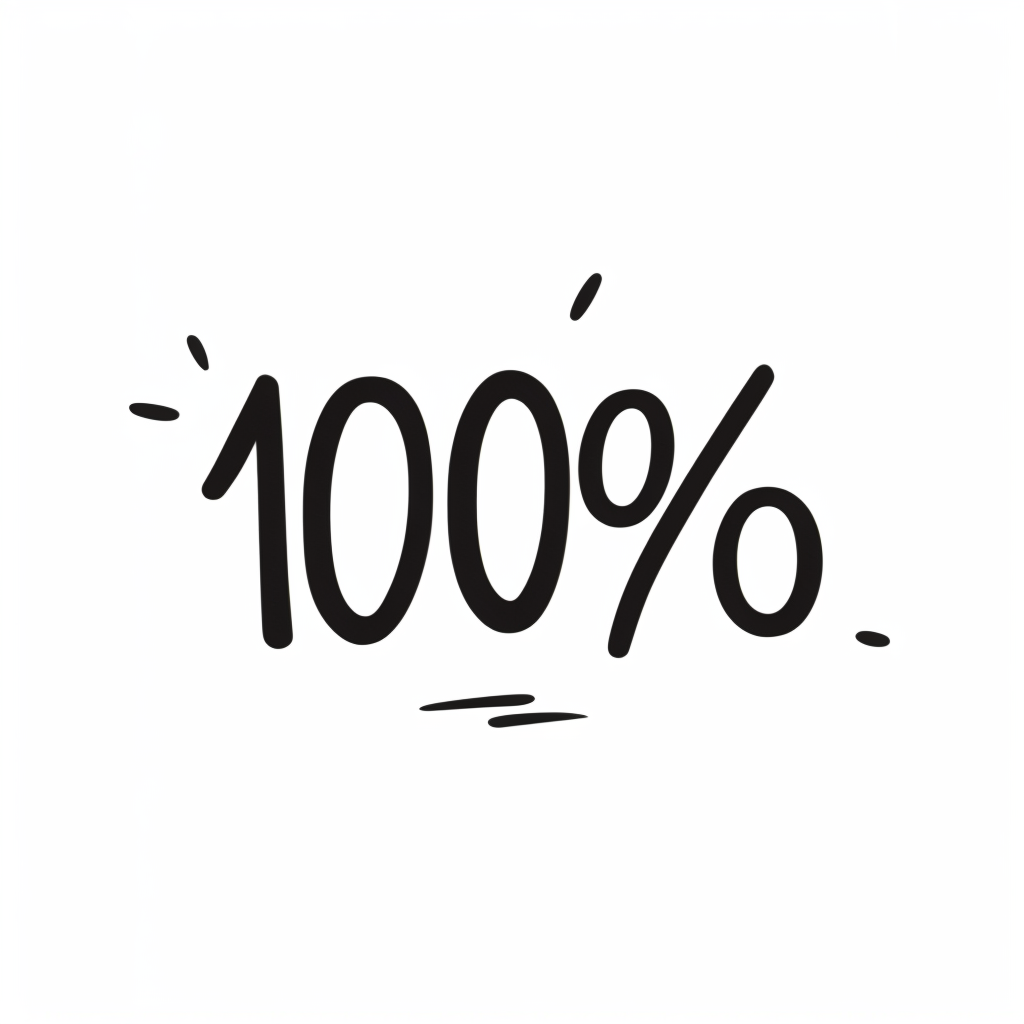 an icon of "100"% written in big black numbers.