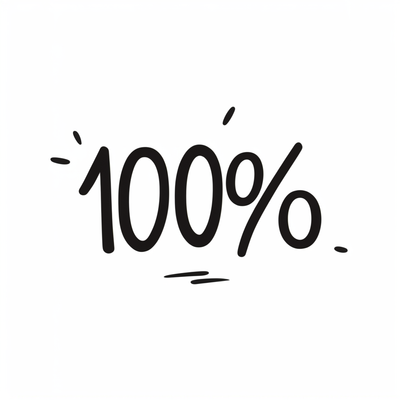 an icon of "100"% written in big black numbers.