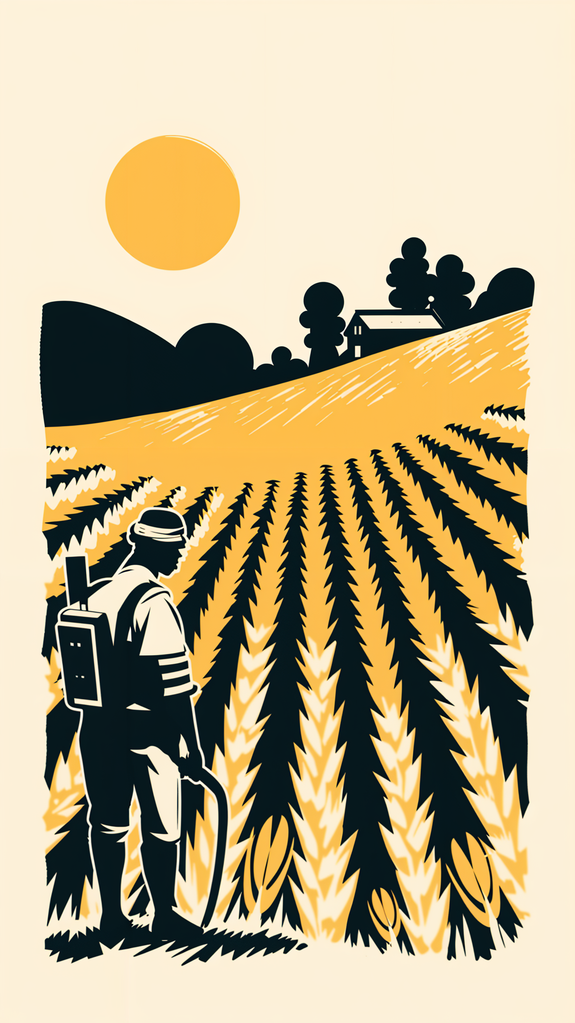 a villager farming on his farm land. wheat is growing as the crop