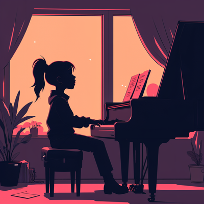 a young girl playing a piano and singing