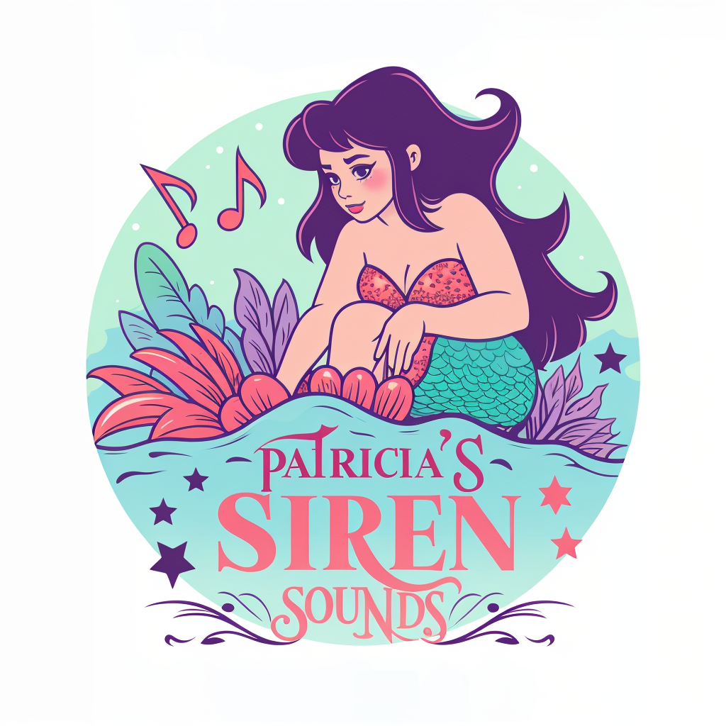 Concept: A circular logo design for "Patricia's Siren Sounds" featuring a stylized mermaid and incorporating musical notes, maintaining the artistic style and color palette of the reference image.
Shape: The overall shape of the logo is a circle.
Central Image:
* Mermaid: The mermaid should be positioned within the circle, similar to how she is in the square image. Her pose, flowing hair, and general silhouette should be preserved, but consider how they will fit within the circular frame. Perhaps her tail could curve gracefully along the bottom edge of the circle.
* Style: The artistic style is crucial. Maintain the detailed, slightly whimsical, illustrative quality of the original. The lines should be flowing and elegant, not too rigid.
* Colors: The color palette is essential. Replicate the gradient on the mermaid's body, the colors in her hair, and the soft, muted tones of the background.
Musical Notes:
* Placement: Integrate two musical notes into the design. Consider placing them near the mermaid's head or tail, or perhaps have them subtly woven into the curves of her hair or the conch shell (if you want to include that element as well).
* Style: The musical notes should also reflect the artistic style of the image – detailed and slightly whimsical.
* Colors: Use colors from the existing palette that complement the mermaid and background.
Text: "Patricia's Siren Sounds"
* Placement: Arrange the text either above and below the mermaid (curving along the circle's edge) or potentially within the circle itself if the design allows. Experiment with different placements to see what looks most balanced.
* Font: Choose a font that complements the overall style. Something elegant and slightly stylized would likely work well. The font in the original image could be a starting point.
* Color: Select a color that stands out against the background but harmonizes with the overall palette.
Background:
* Color: Maintain the soft, muted background color from the original image. It should fill the circular space.
* Texture (Optional): If the original image has a subtle texture, try to recreate that within the circle.
Additional Considerations:
* Balance: Ensure the elements are balanced within the circle. The mermaid, musical notes, and text should work together harmoniously.
* Focal Point: The mermaid should likely be the primary focal point, drawing the viewer's eye.
