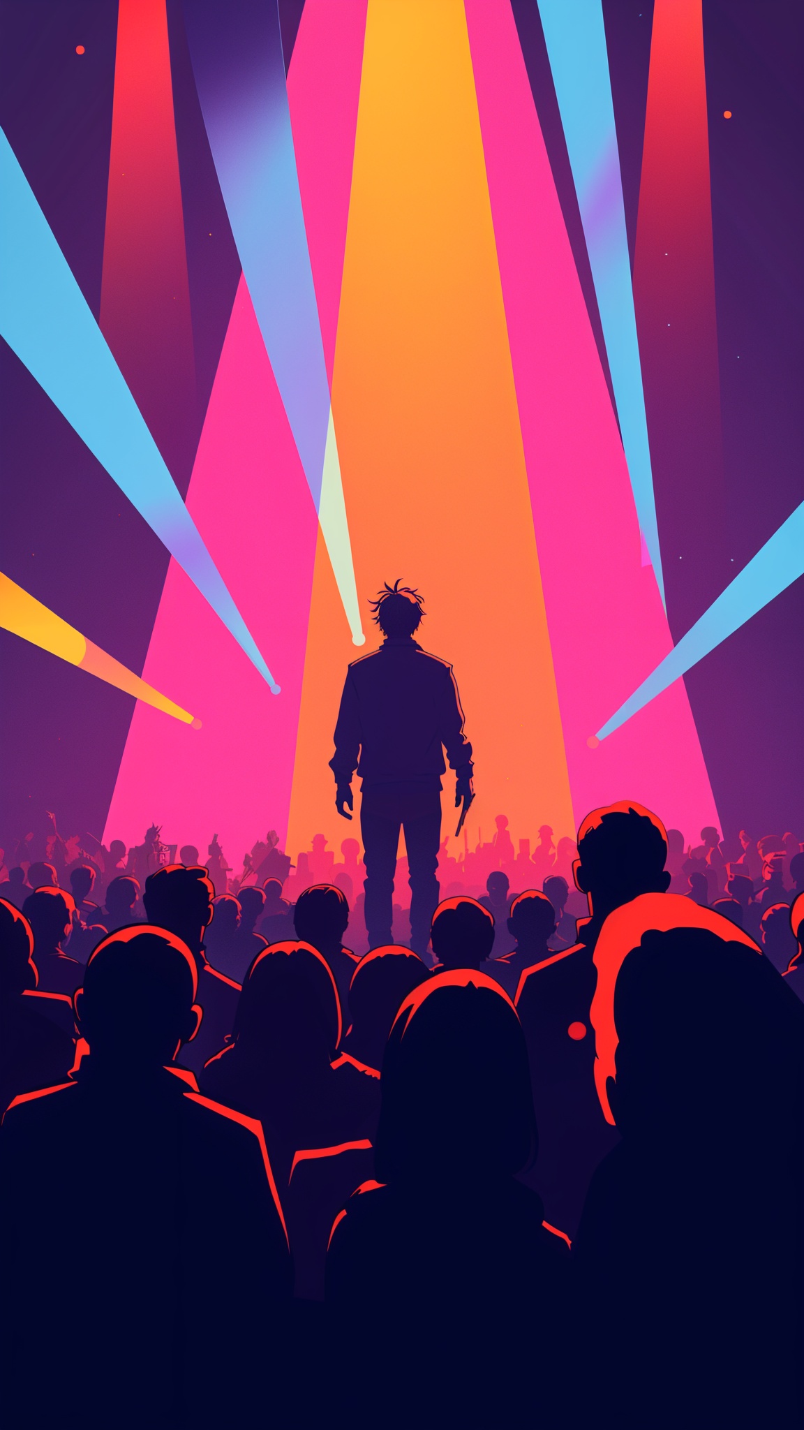 Saint Jhn at a concert. Focus is on saint jhn. Trippy lights. The crowd is present but less focused.