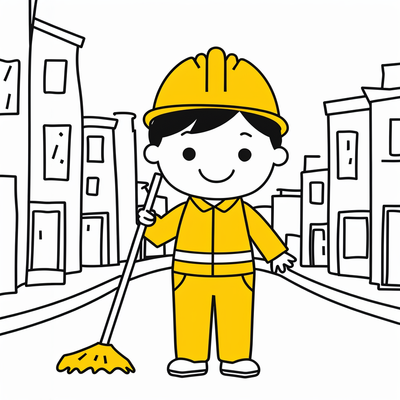 child cartoon that is street worker