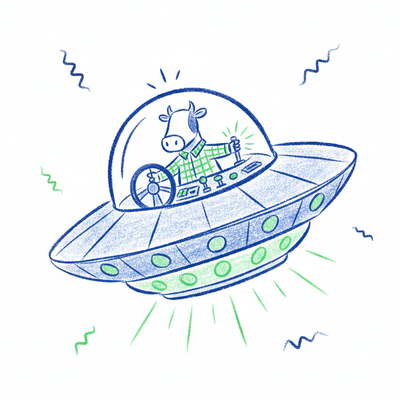 A flying saucer piloted by a cow