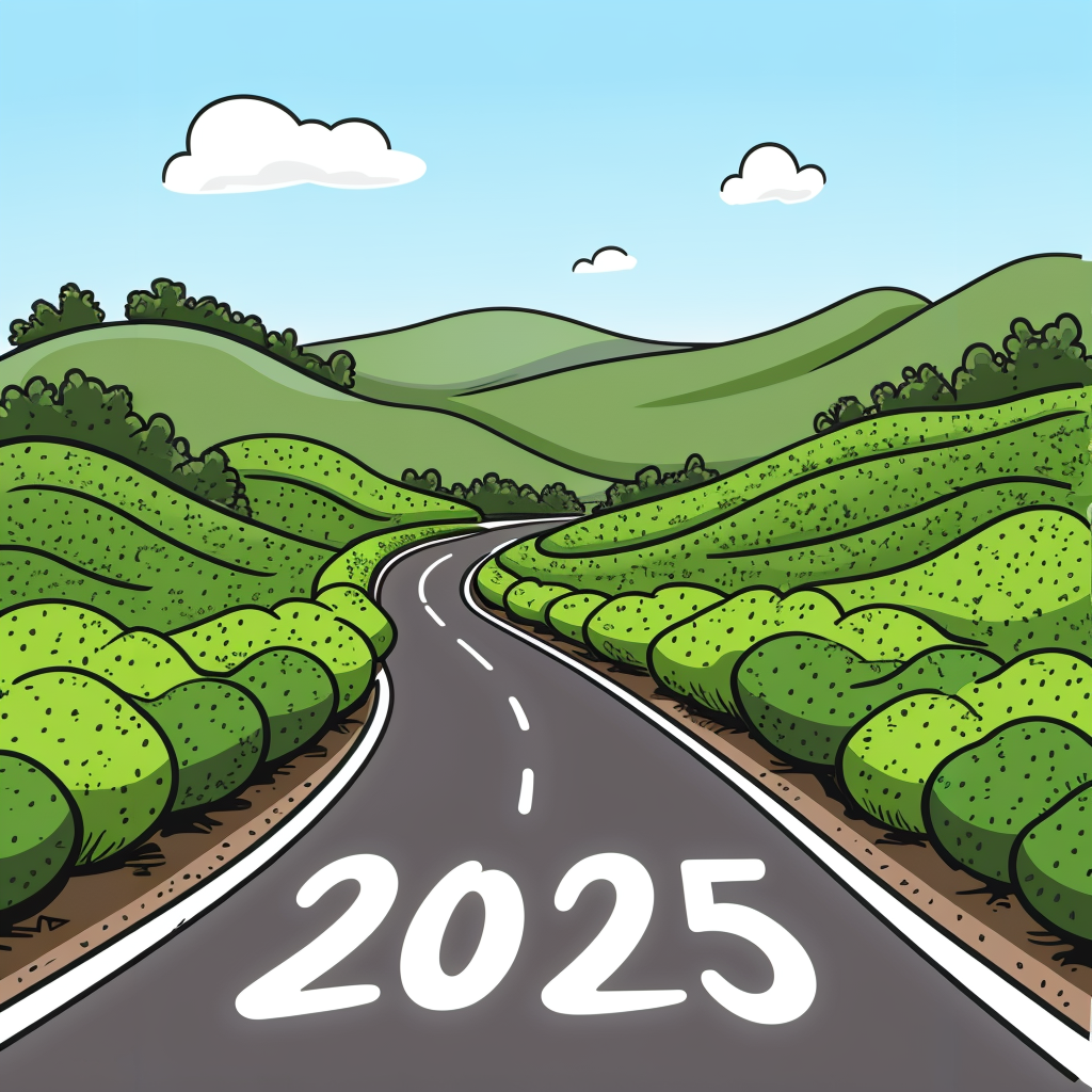 a road going through Tea Estate in Assam. On the road it is written 2025.