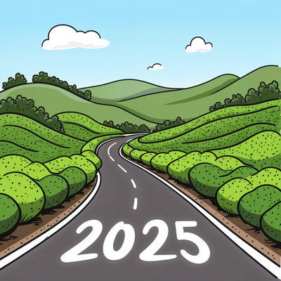 a road going through Tea Estate in Assam. On the road it is written 2025.