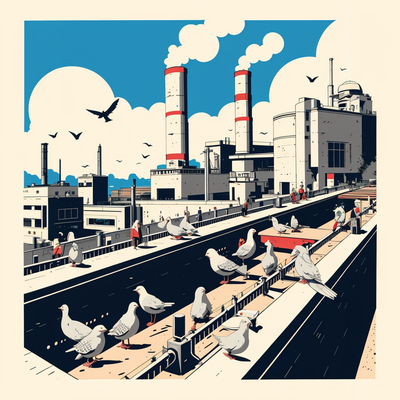 Pigeons at a power plant