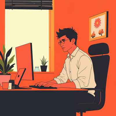 a guy working on a computer