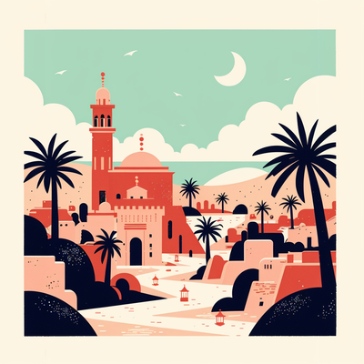 Among the Ramadan-themed houses, there is a mosque, date palm trees,