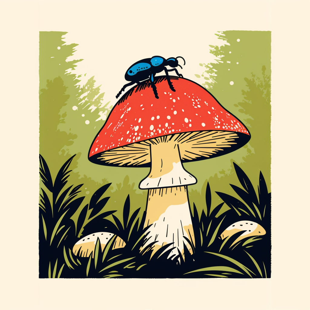 Boletus mushroom with beatle on top.