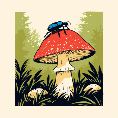 Boletus mushroom with beatle on top.
