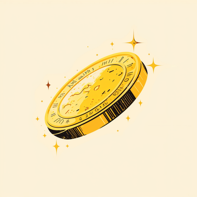 a single golden coin floating in the center of the image