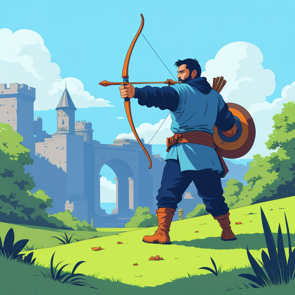 A historic guy practicing archery