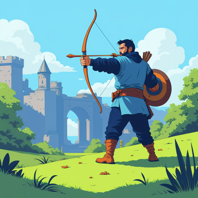 A historic guy practicing archery
