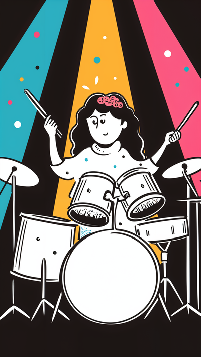 a girl with brains playing drum