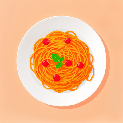 spicy tomato spgaheti on a plate, top shot, simple design