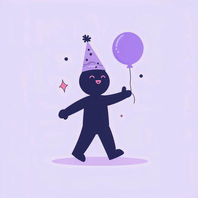 a minimalistic icon where there is a sticky man dancing for his birthday party