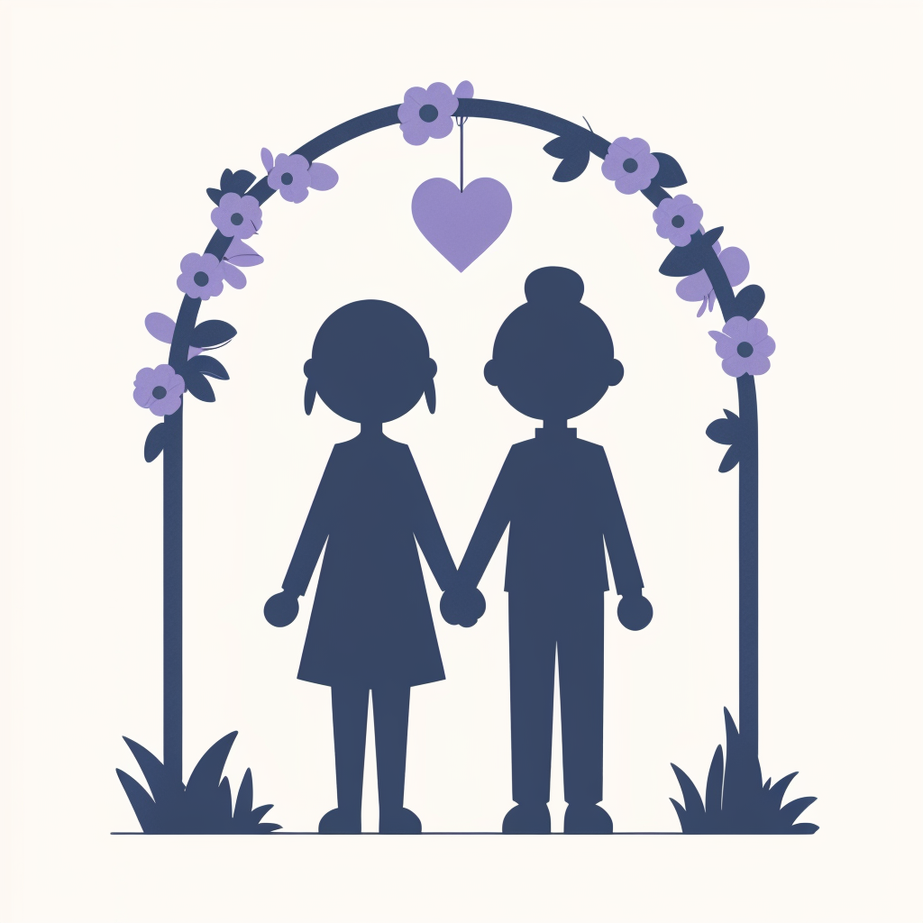 a minimalistic icon where there are two sticky man at their wedding