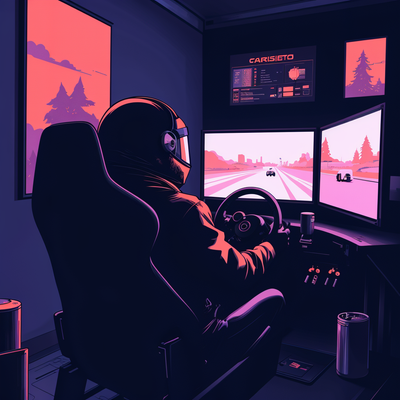 sim racer in front of his simulator