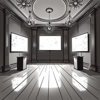 ballroom with 3 led screend