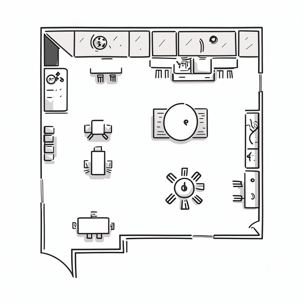blueprint of floor plan of a cafe