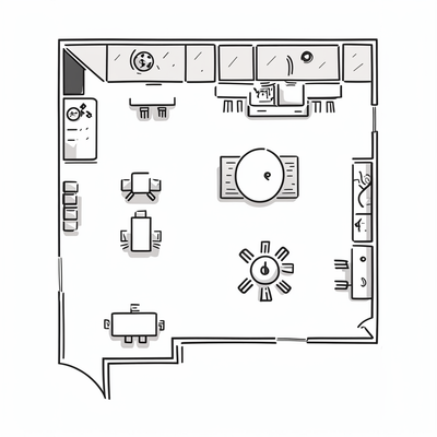 blueprint of floor plan of a cafe