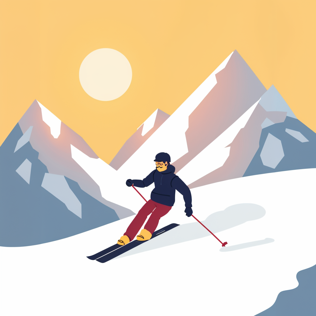 a skier in the mountains with sunshine