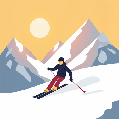 a skier in the mountains with sunshine