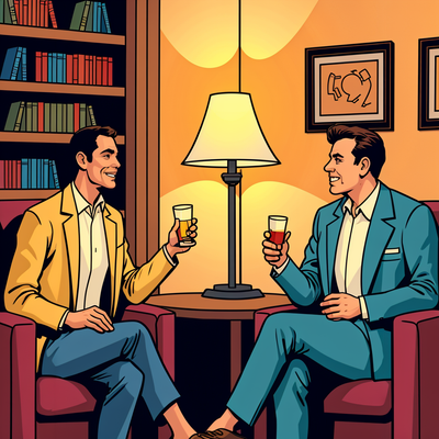 two men drink at home