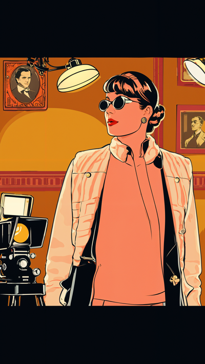 a 1940s movie set, with a gorgeous actress, cameras, lights, in a rich villa