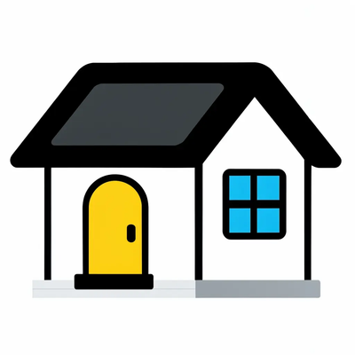 Sleek flat icon of a house with a pitched roof and a small window