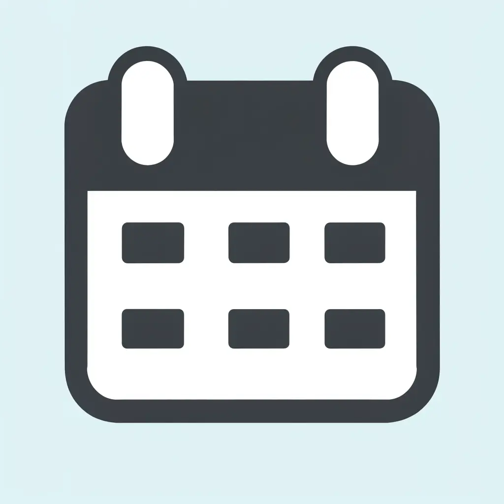 A calendar, with a simple grid to represent days.