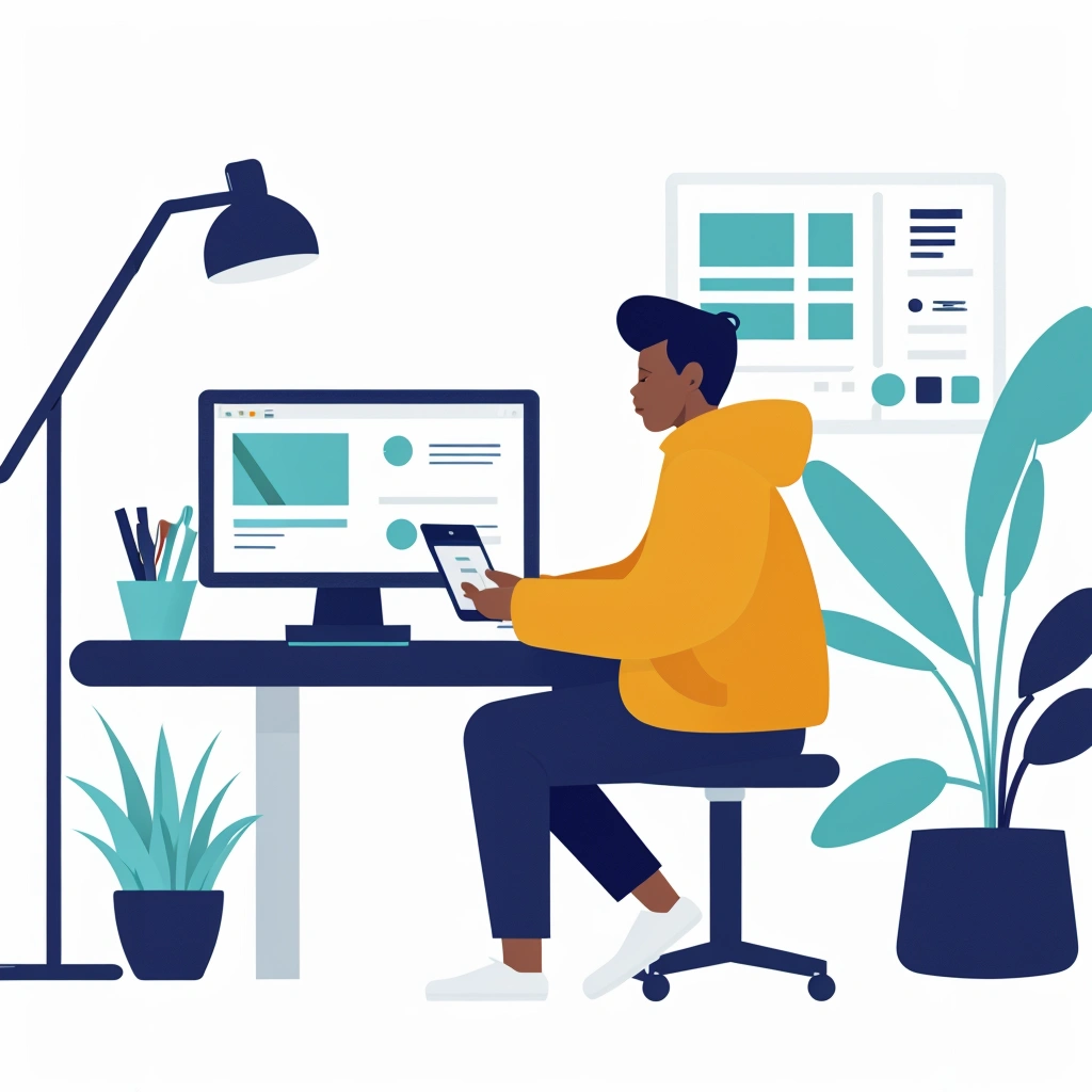 A digital artist's workspace, filled with creative tools and screens.