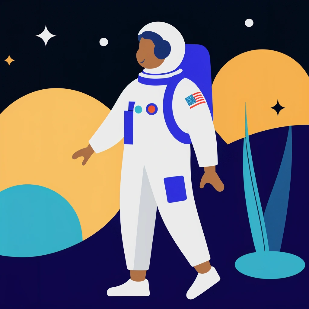 An astronaut taking a stroll in a space colony.