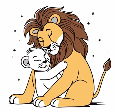 A lion hugging its cub