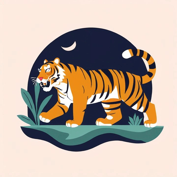 A tiger hunting in the wild.