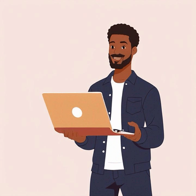 Programmer holding his laptop.